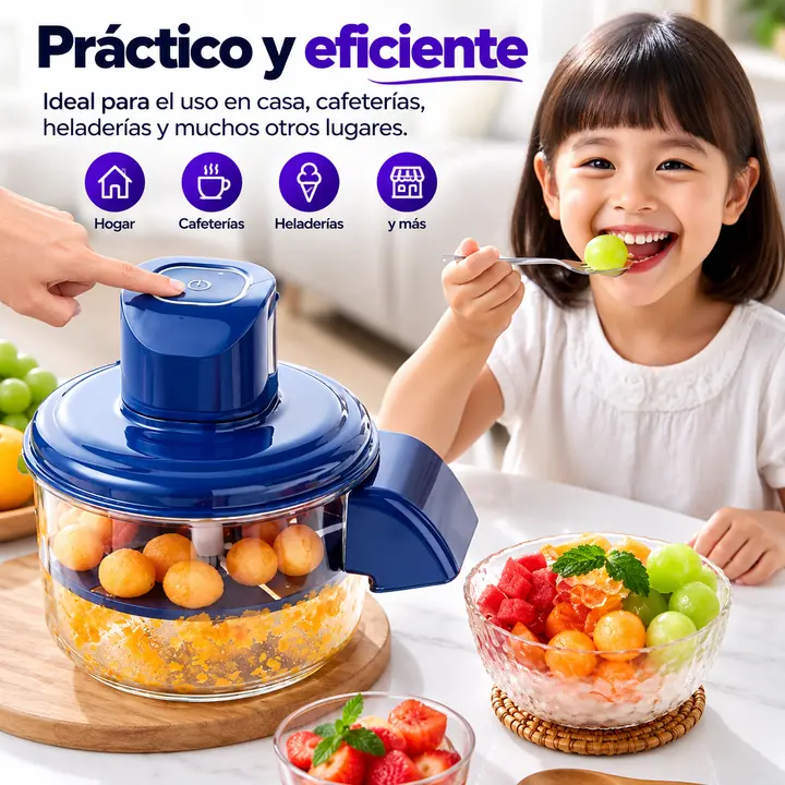 PeelPro preparando fruta en una cocina; ideal para casa, cafeterías y heladerías